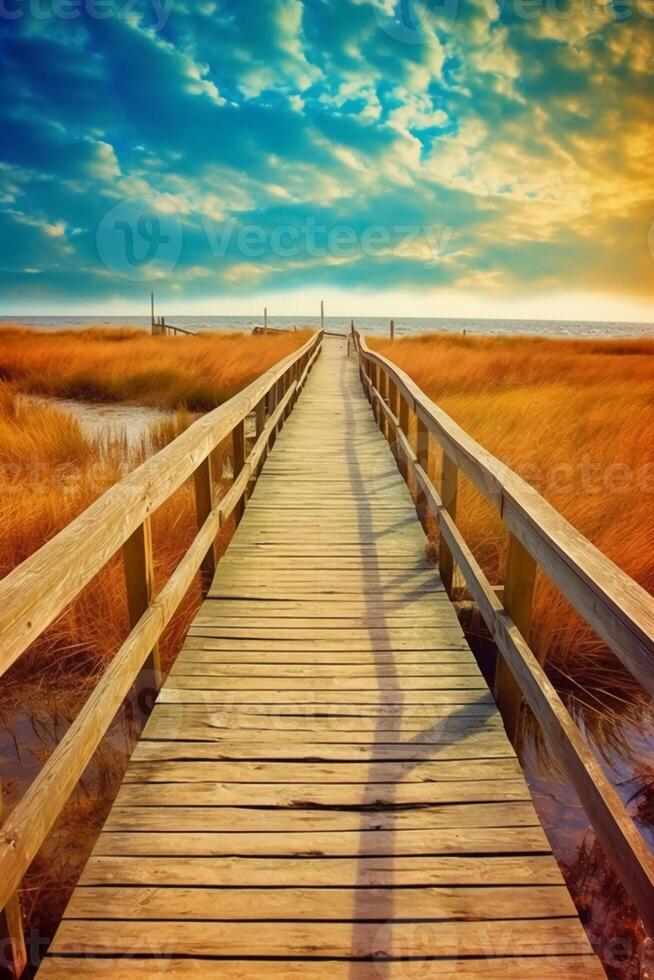 Boardwalk leading to the heaven, divine style, holy fantasy. photo