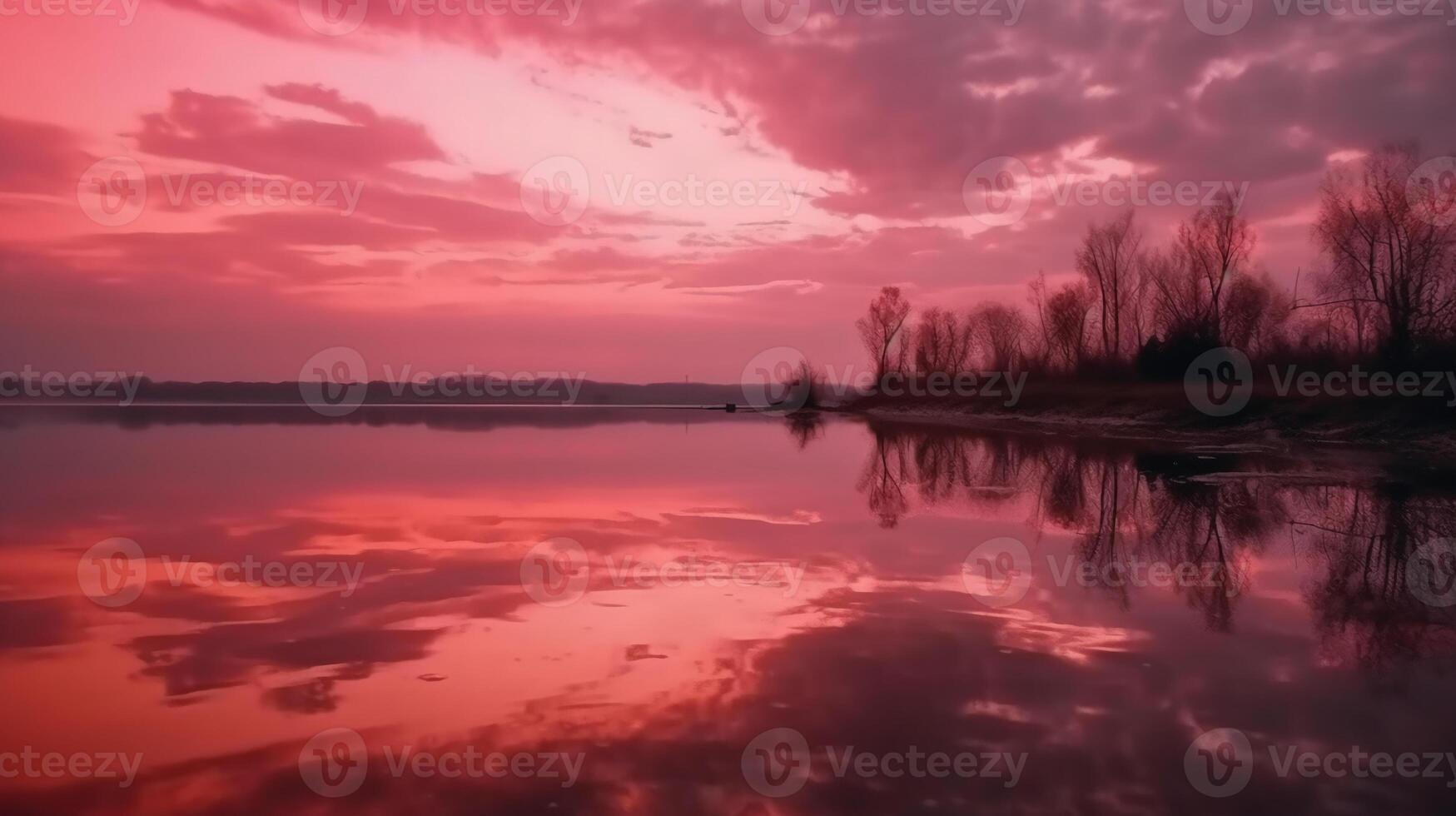 un escena en cuales el todo rosado cielo es reflejado en el agua. ai generativo foto