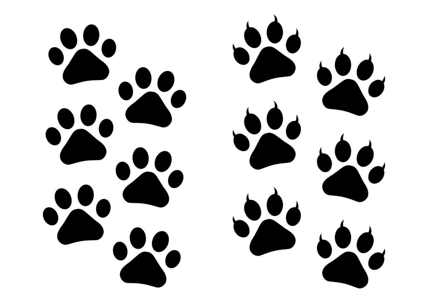 negro y blanco gato y perro huellas icono vector