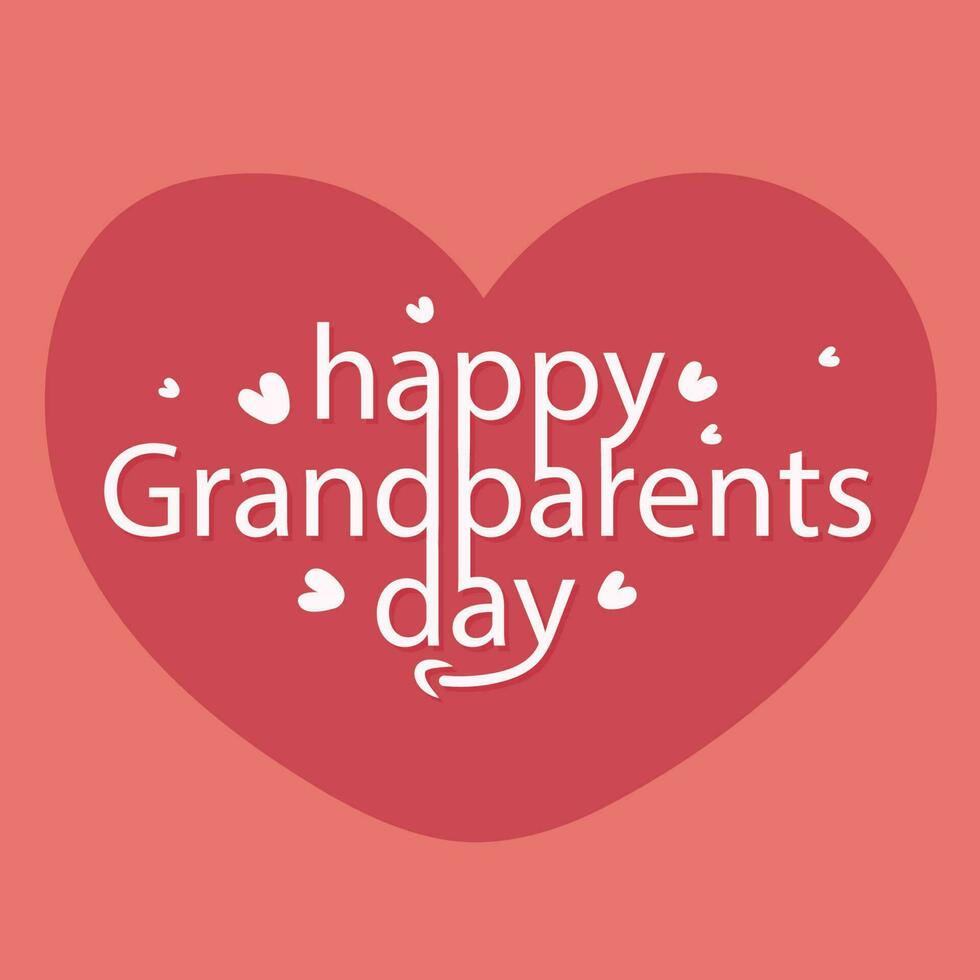 Happy grandparents day creative lettering vector illustration with heart shapes on a red color love background.