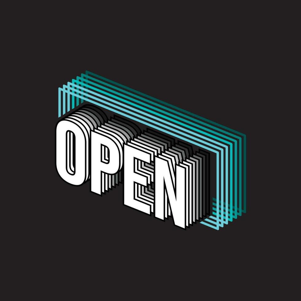 OPEN. Open typography geometric. Open vector design illustration. Open text lettering design. Open sign.