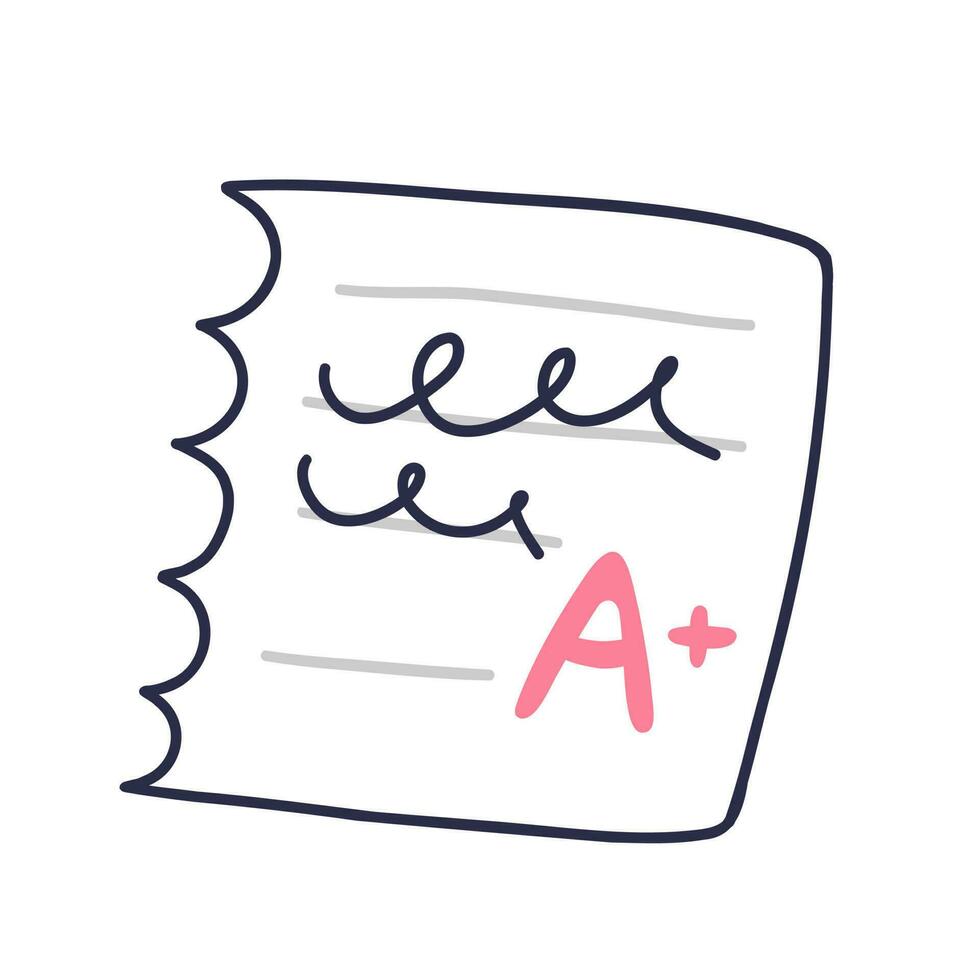 A piece of paper with a school grade A plus. The test was passed perfectly. Vector isolated school illustration.