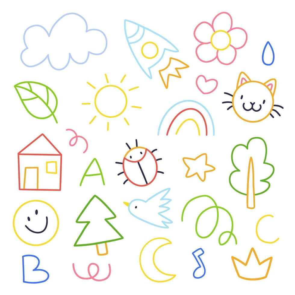 Collection of cute children drawings kids Vector Image