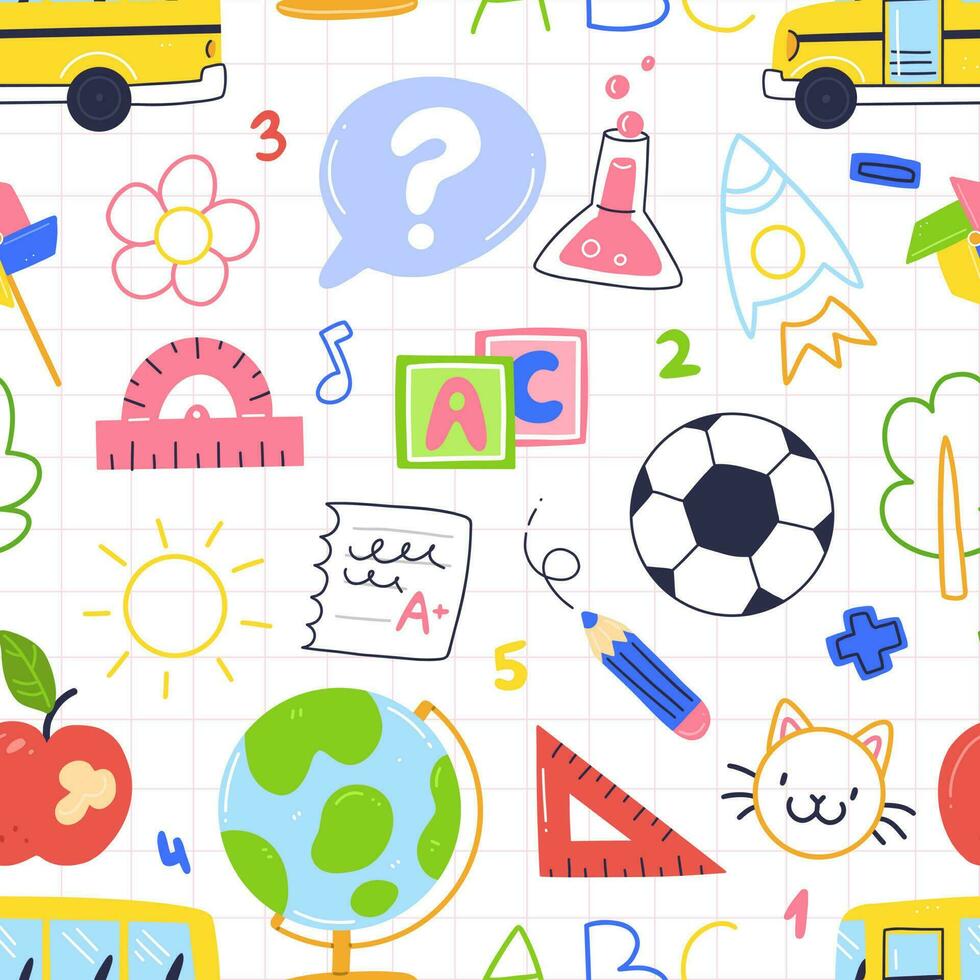 School seamless pattern with school supplies. Vector illustration background