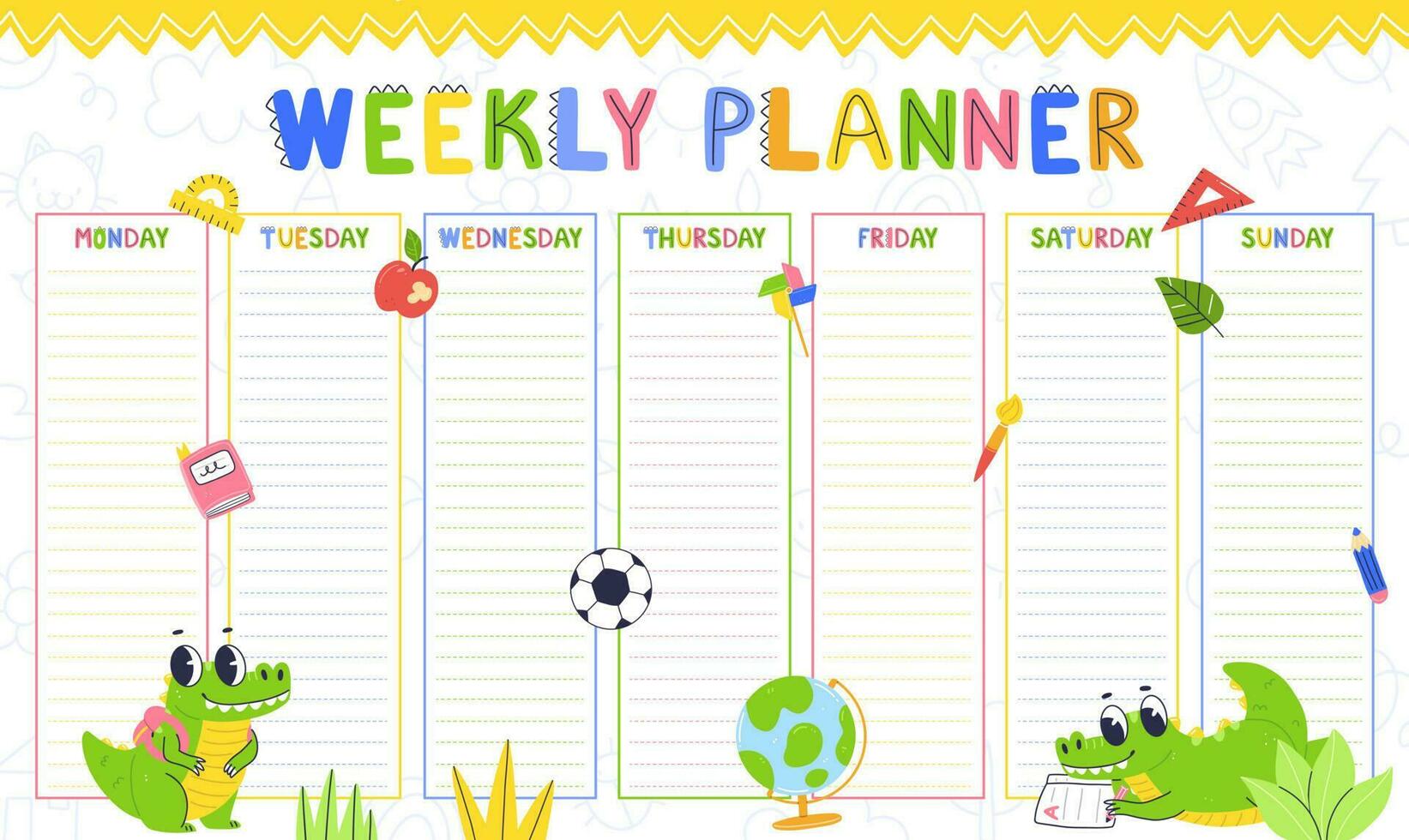 Design of the children's weekly planner template. Ready-made schedule ...