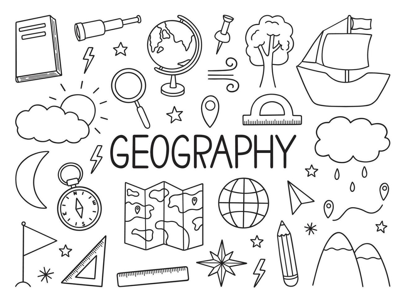Geography Doodle Set Education And Study Concept Map Globe Ship geography-doodle-set-education-and-study-concept-map-globe-ship