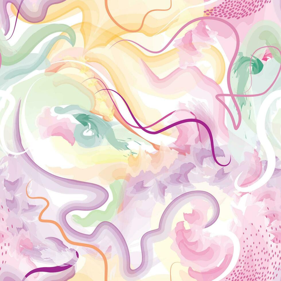 Abstract wavy lines. Watercolor drawing seamless pattern. Gentle multicolor texture. Endless pattern in bright spring style. Flowing waves abstraction. Modern background graphics. vector