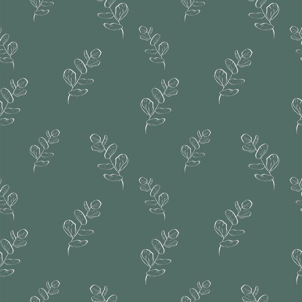 Hand drawn vector seamless pattern with eucalyptus leaves and branches in cute rustic style.
