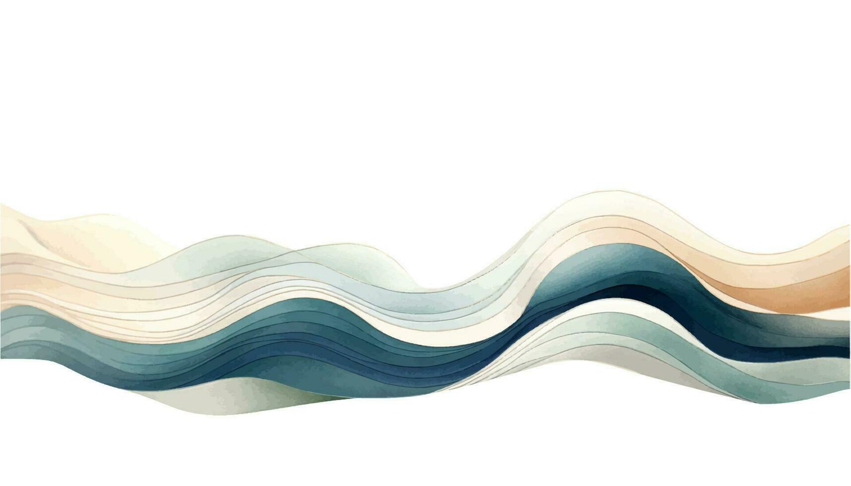 Abstract teal and sand watercolor waves background. Watercolor texture with lines. Vector illustration.