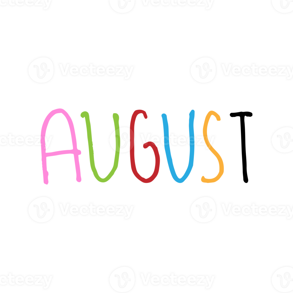 August colorful hand lettering png