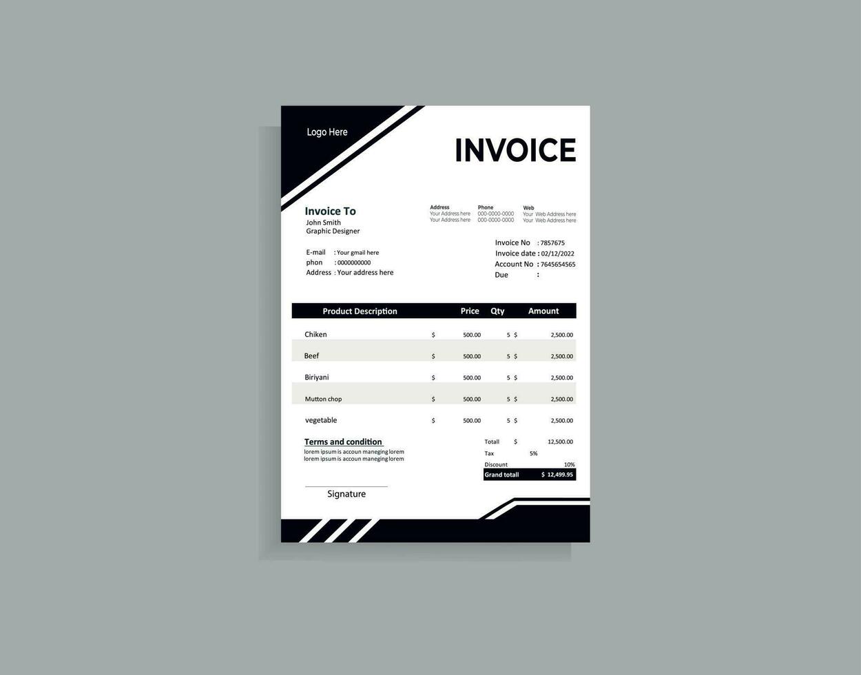 Invoice minimal design template. vector
