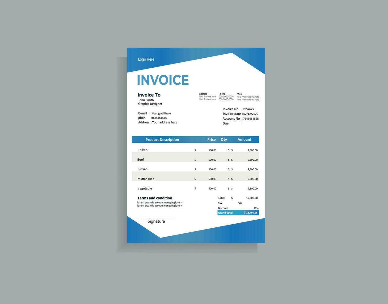 Customizable Invoice template design 24188239 Vector Art at Vecteezy