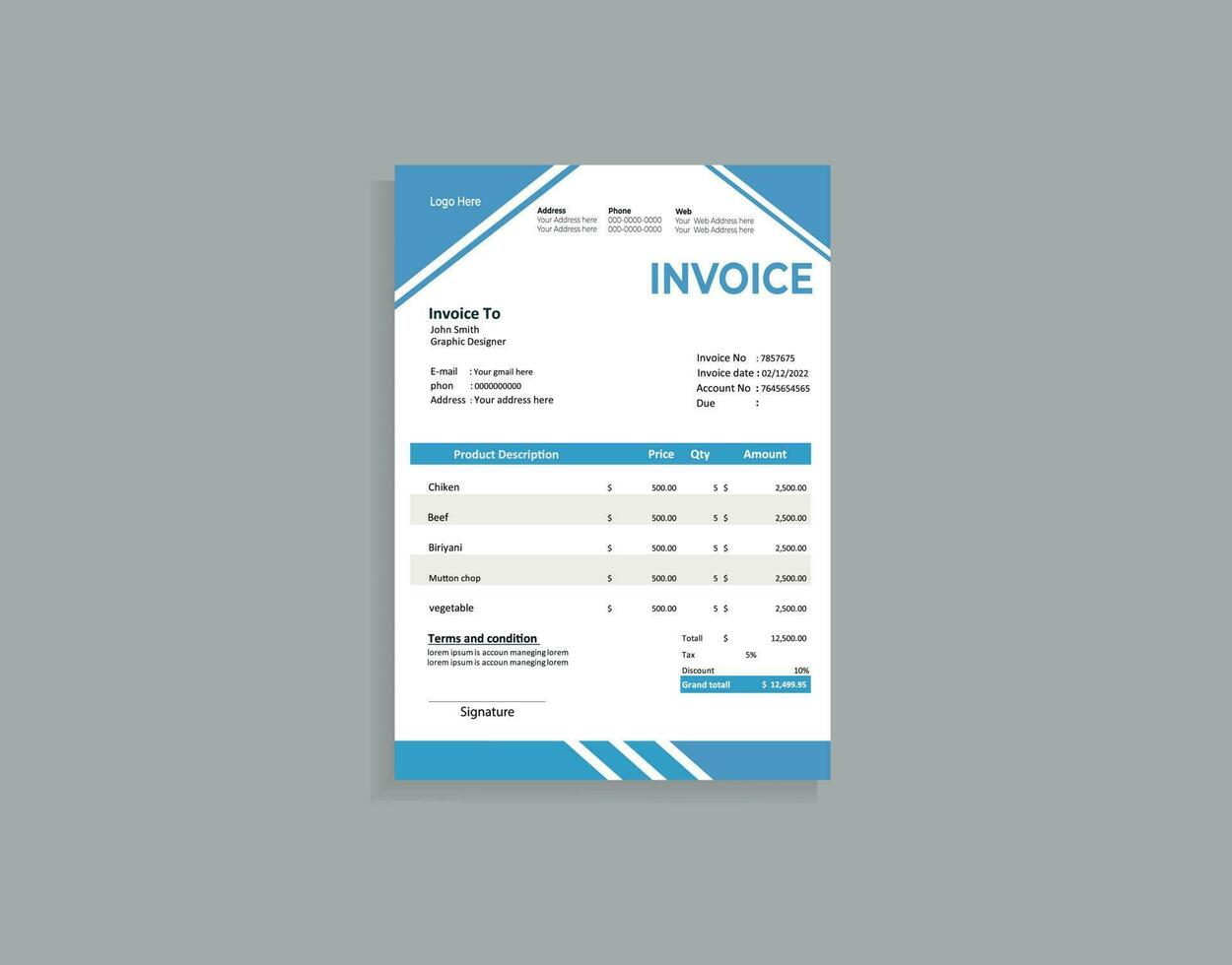 Simple creative invoice template vector