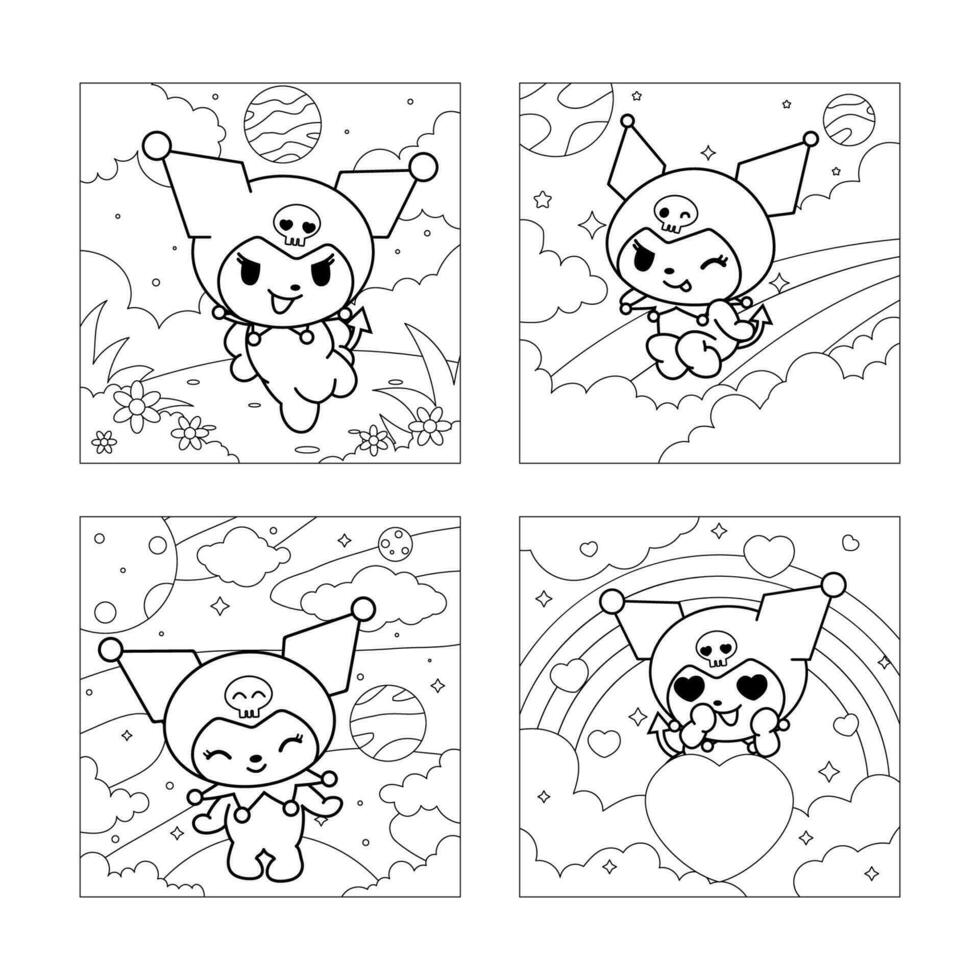 Cute Witch Rabbit Coloring Book Collection vector