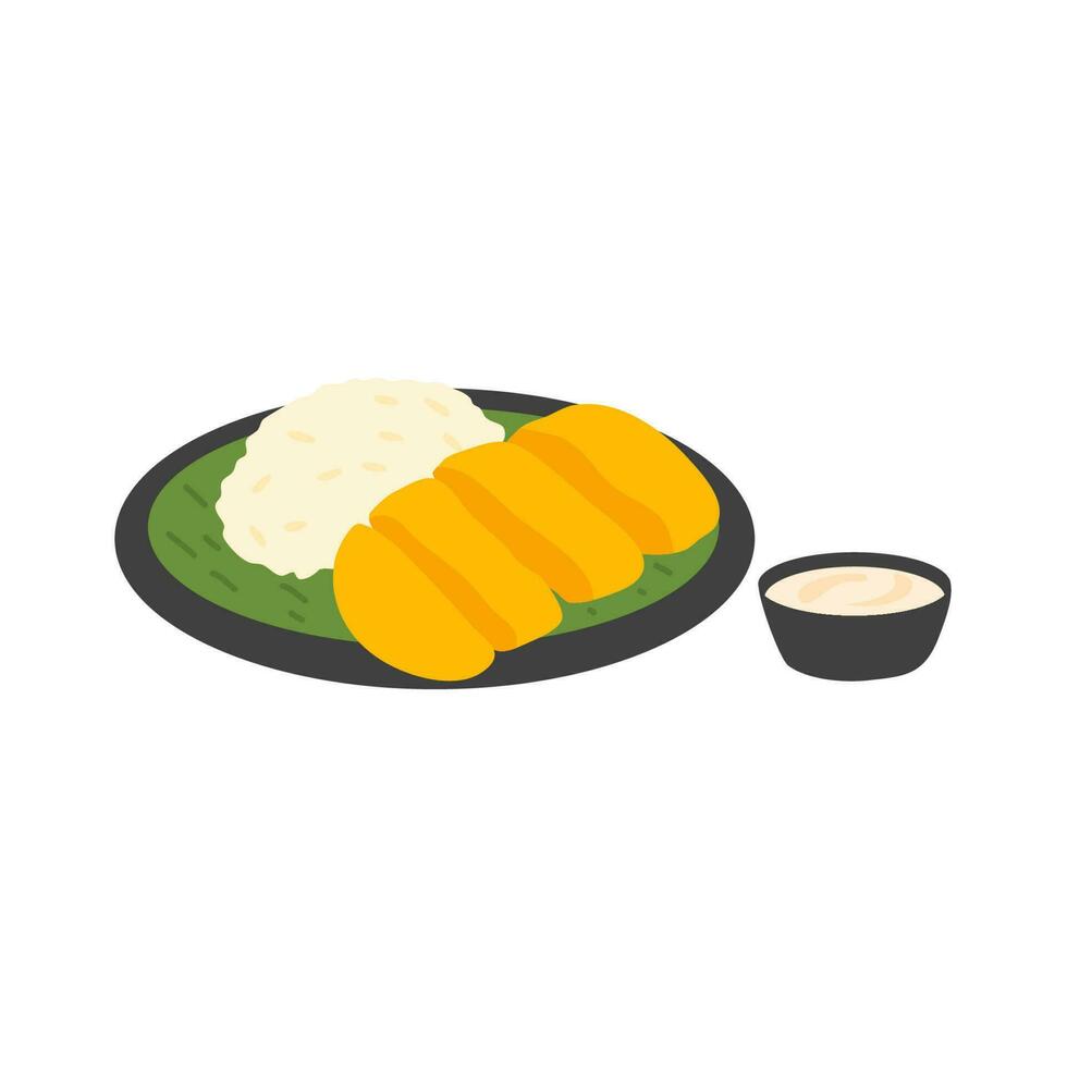 fresh ripe mango and sticky rice with coconut milk vector