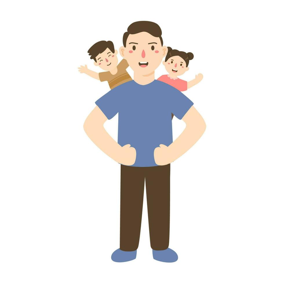 happy father's day with dad and children illustration vector
