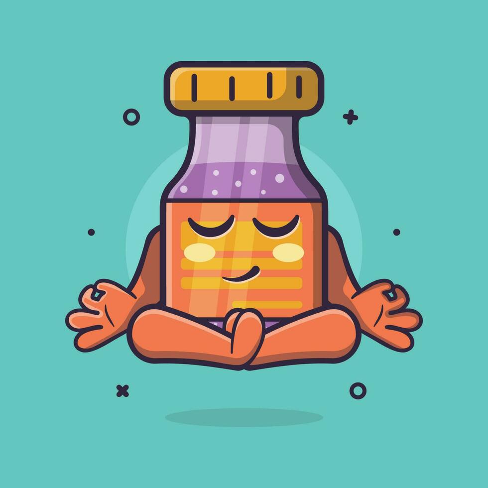 calm vaccine bottle character with yoga meditation pose isolated cartoon in flat style design vector