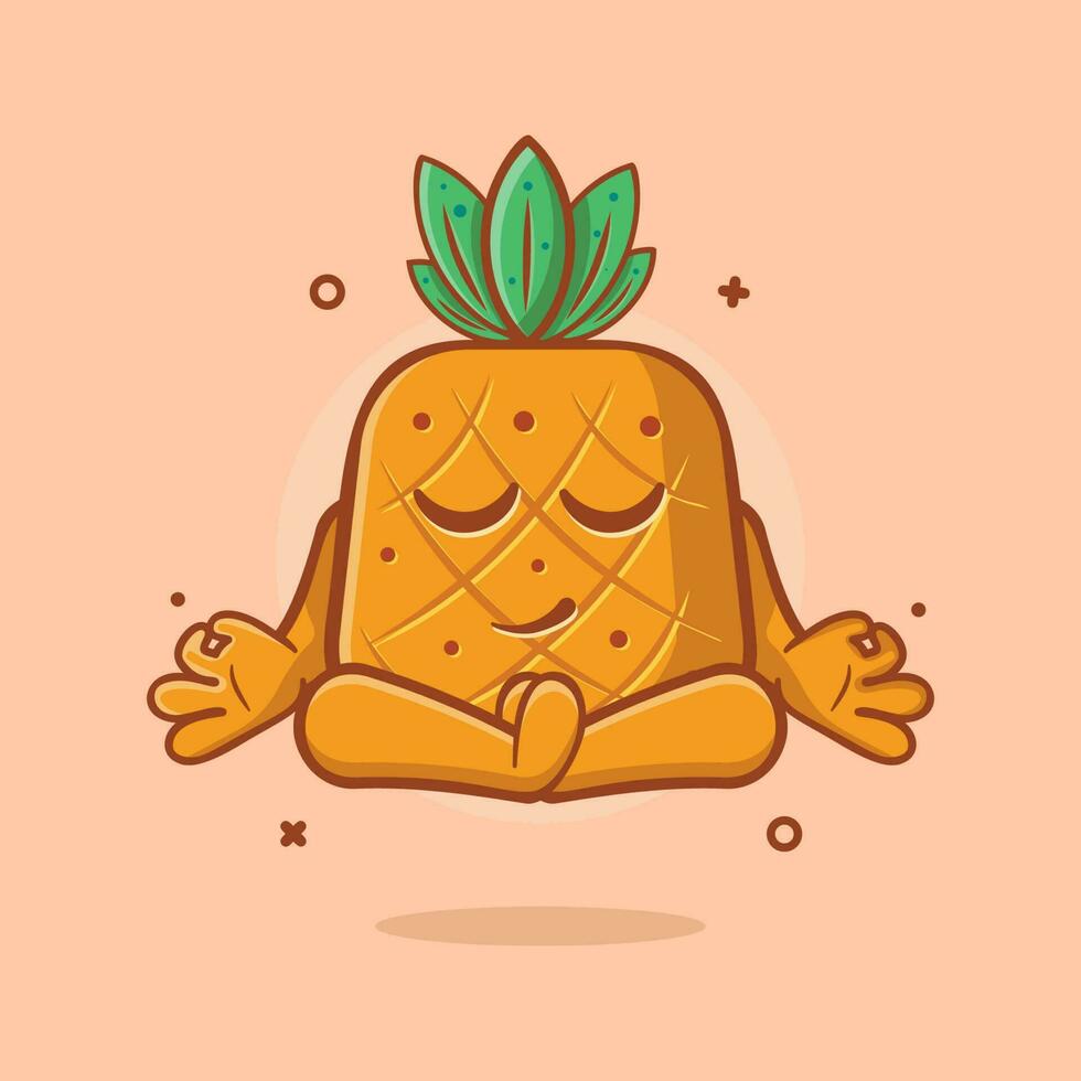 calma piña Fruta personaje con yoga meditación actitud aislado dibujos animados en plano estilo diseño vector