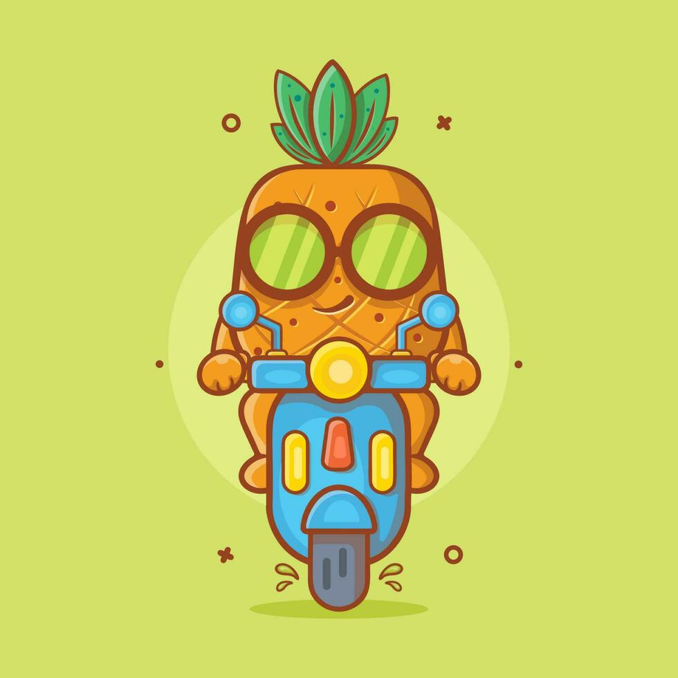 frio piña Fruta personaje montando scooter motocicleta aislado dibujos animados en plano estilo diseño vector