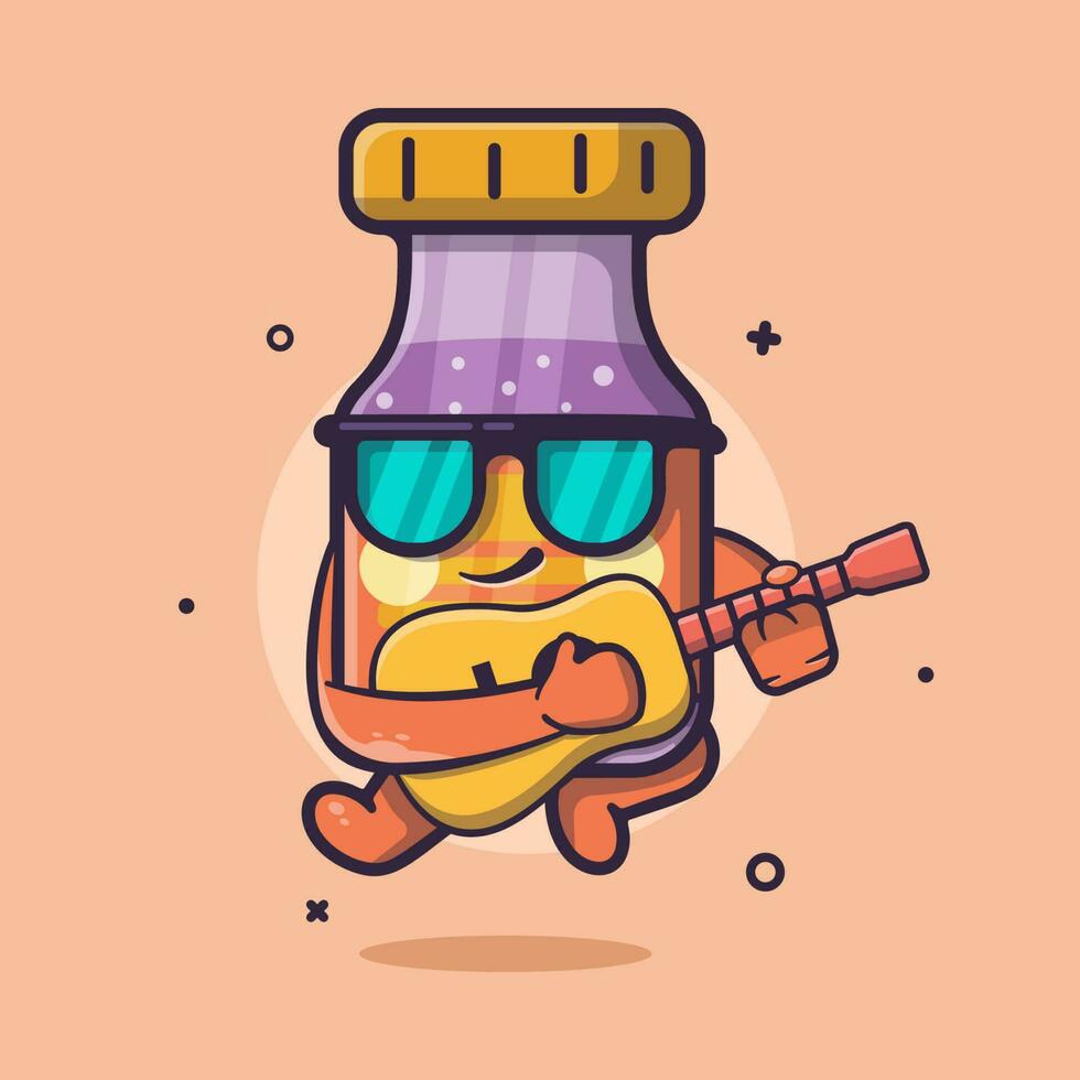 frio vacuna botella personaje jugando guitarra aislado dibujos animados en plano estilo diseño vector