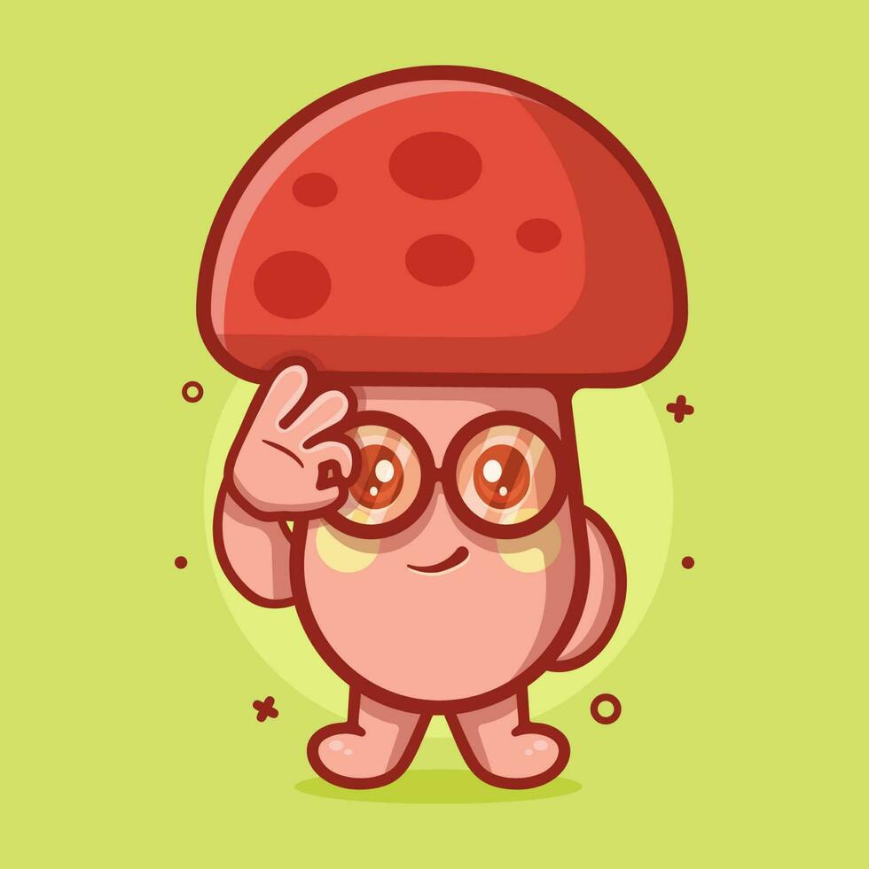 cute mushroom character mascot with ok sign hand gesture isolated cartoon in flat style design vector