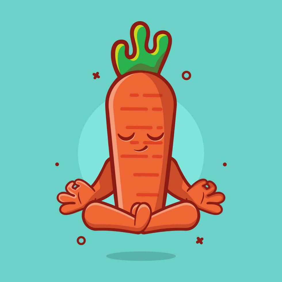 calm carrot character mascot with yoga meditation pose isolated cartoon in flat style design vector