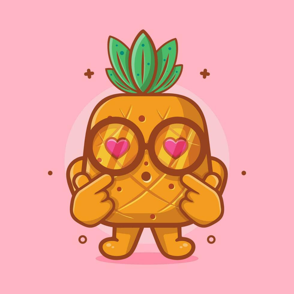 linda piña Fruta personaje con amor firmar mano gesto aislado dibujos animados en plano estilo diseño vector