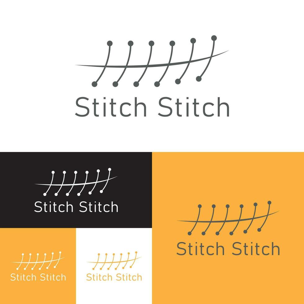 Stitches Logo. Yellow , black and White color. Vector Illustration. Abstract textile logo template.Textile Mark. Simple and minimal.