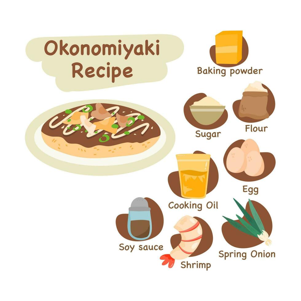 okonomiyaki japanese food illustration recipe concept vector