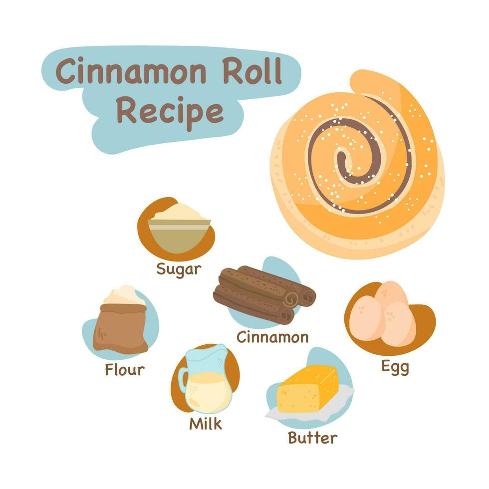 hand drawn cinnamon roll illustration recipe concept vector