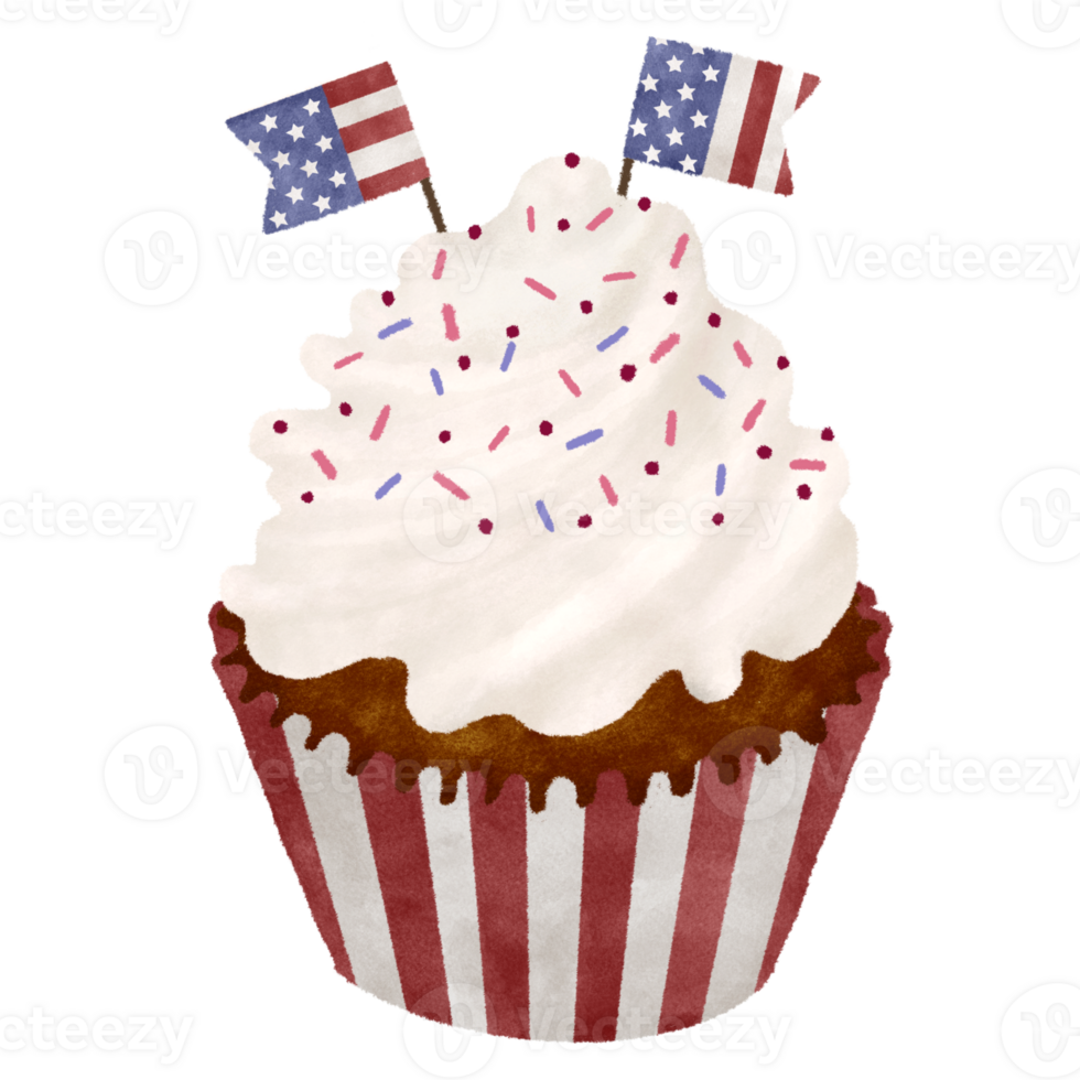 Watercolor 4th of July cupcake png