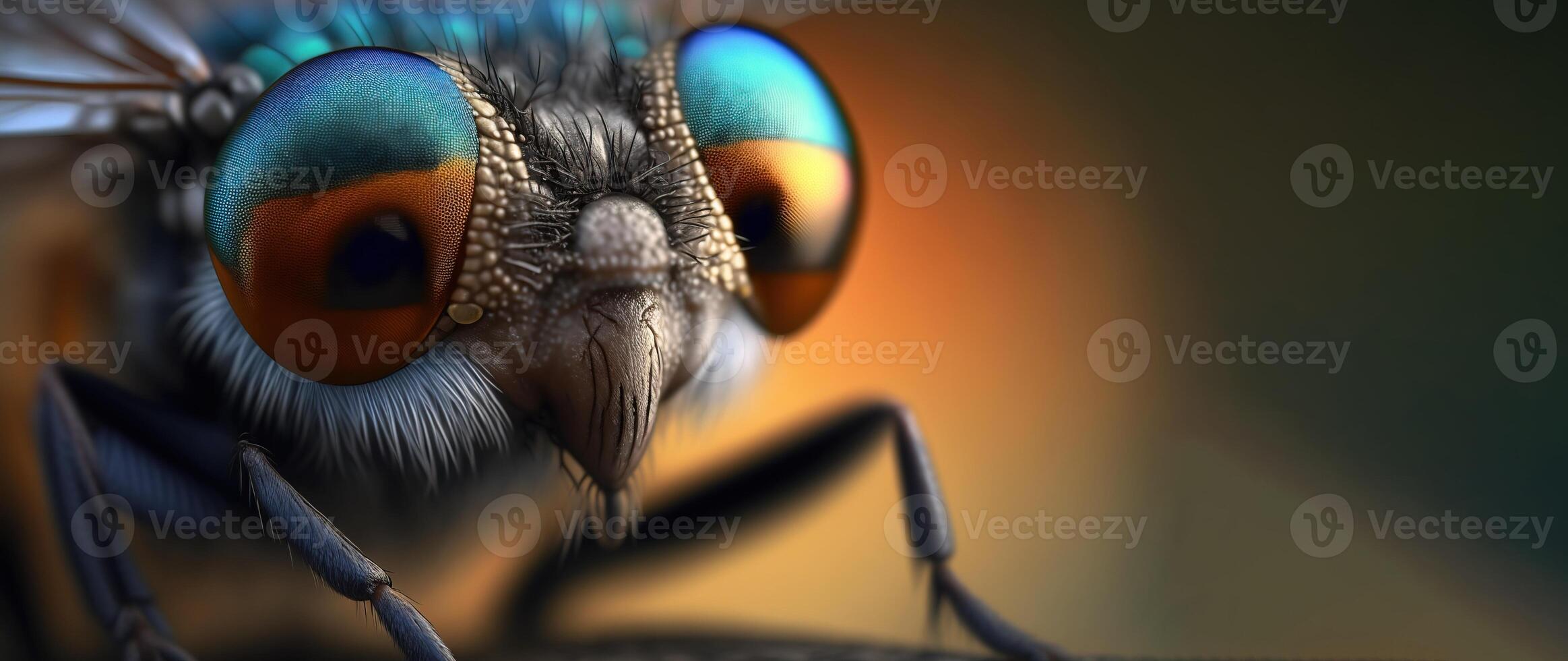 Insect fly close up, macro entomology. . photo