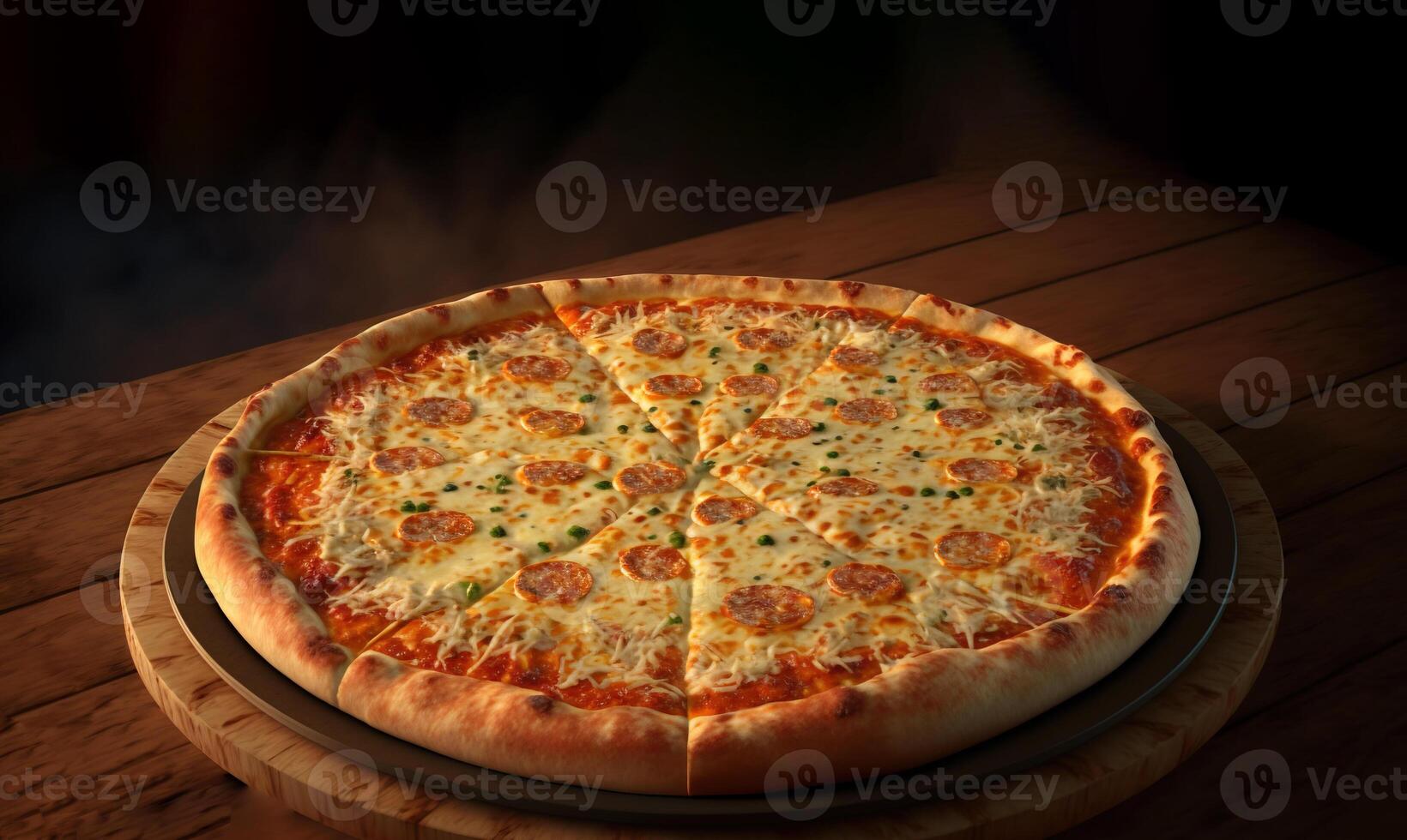Quattro formaggi pizza, four cheeses. Cheesy pizza slices on a dark background. . photo