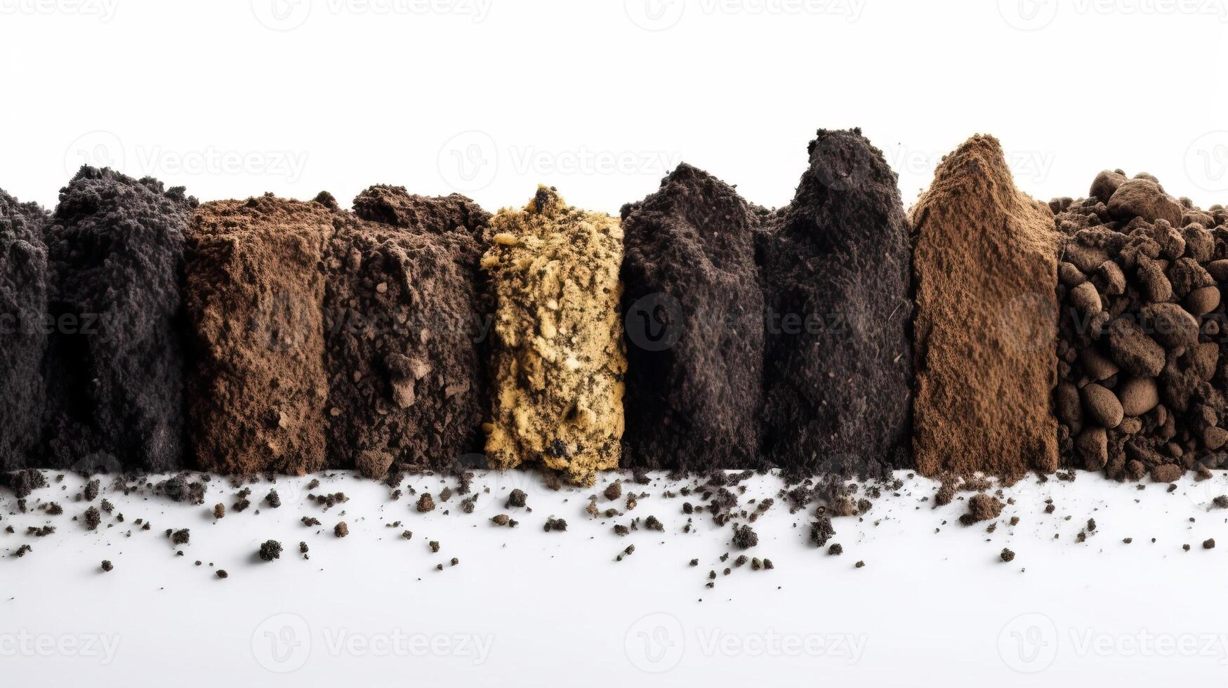 Samples of ecological farm fertile soil, land in a row. . photo
