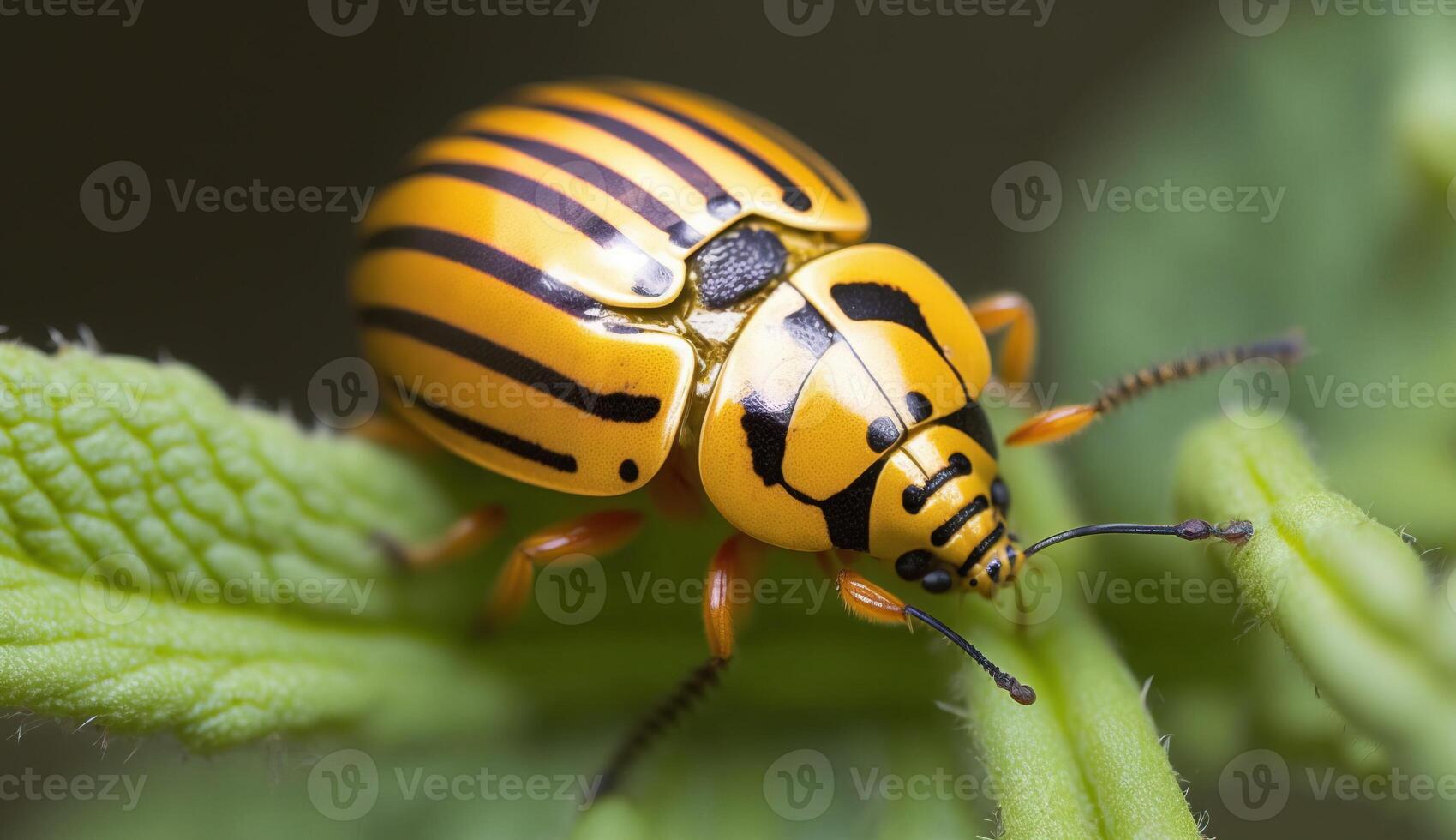 Colorado beetle close-up, Leptinotarsa decemlineata. . photo