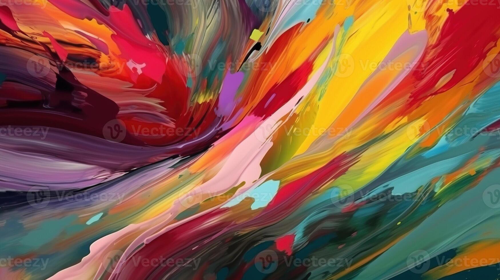 Abstract colorful brush strokes in oil on canvas, background. . photo