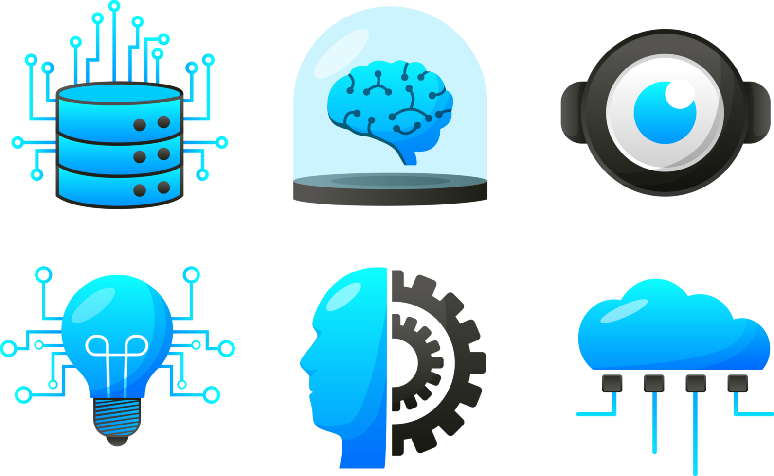 Artificial intelligence icon set element design illustration. AI technology and cyber elements. Futuristic technology service and communication artificial intelligence concept png