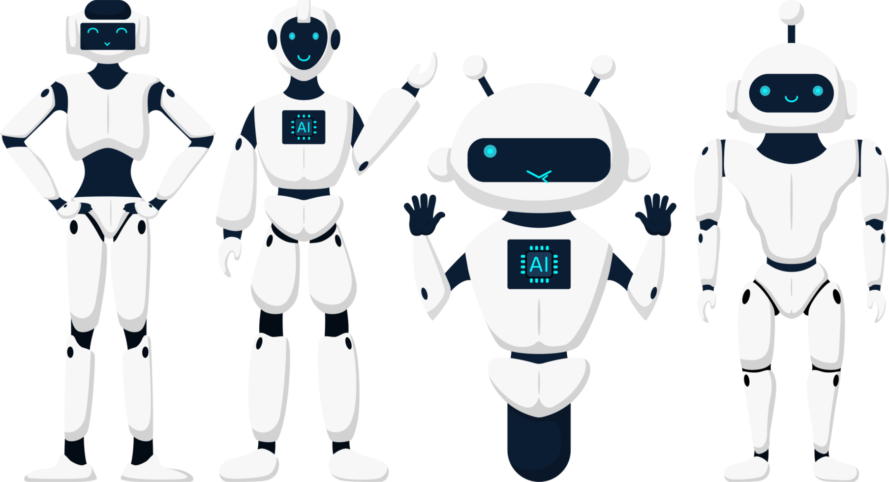 AI technology and cyber character illustration. Futuristic technology service and communication artificial intelligence concept png