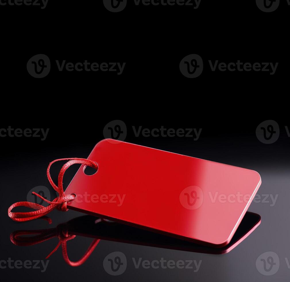 Black Friday. Red price tag sticker on a lace on a black background. . photo