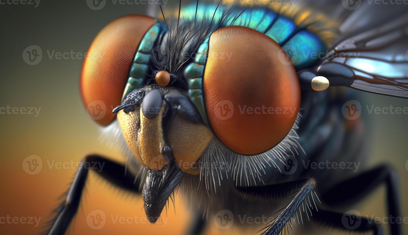 Insect fly close up, macro entomology. . photo