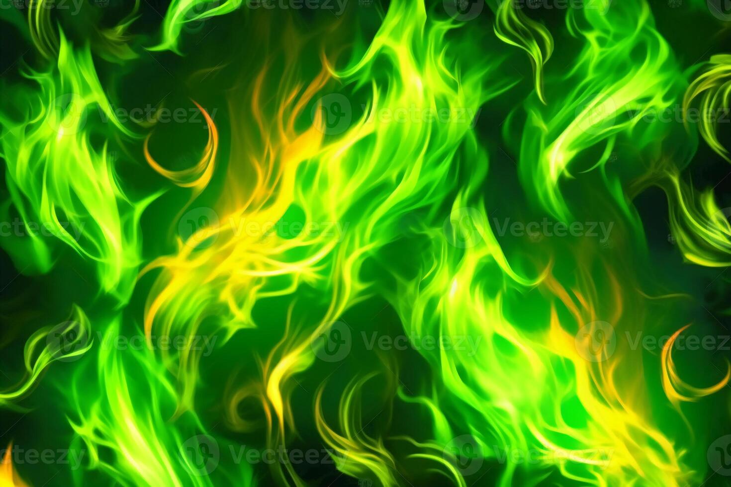 Drawn neon color green, Burning flame background material abstract hand. photo
