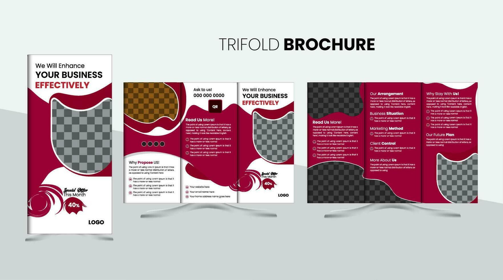 A collage of three brochures that say trifold brochure vector