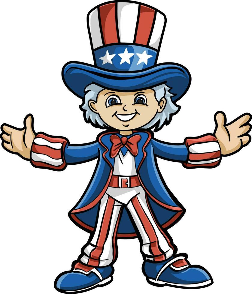 cute patriot uncle sam celebrate 4th of july vector