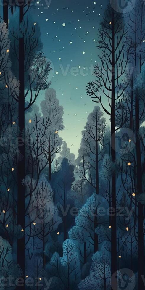 Night forest pattern, minimal, graphic poster design. photo