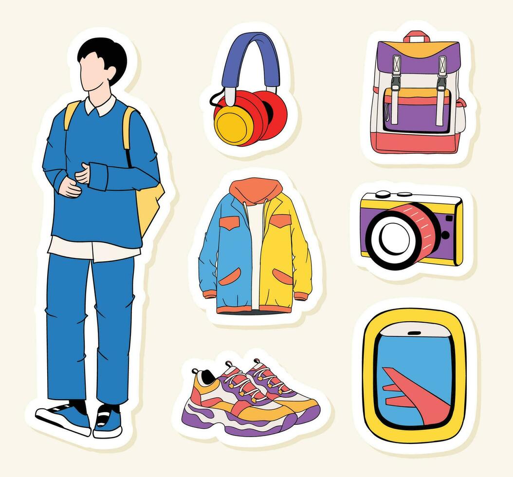 Colorful hand drawn cool travel stickers collection vector