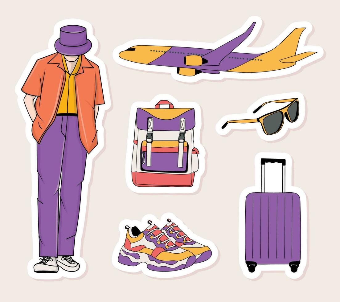 Colorful hand drawn cool travel stickers collection vector