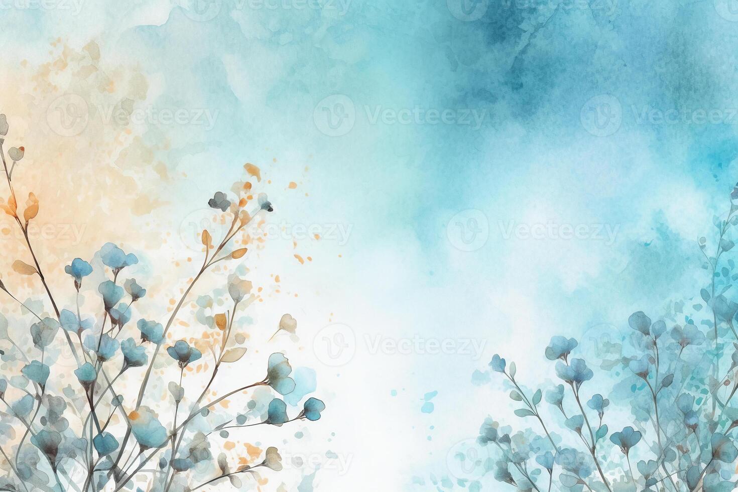 light blue background paper texture tiny petal flower painting in watercolor style. photo