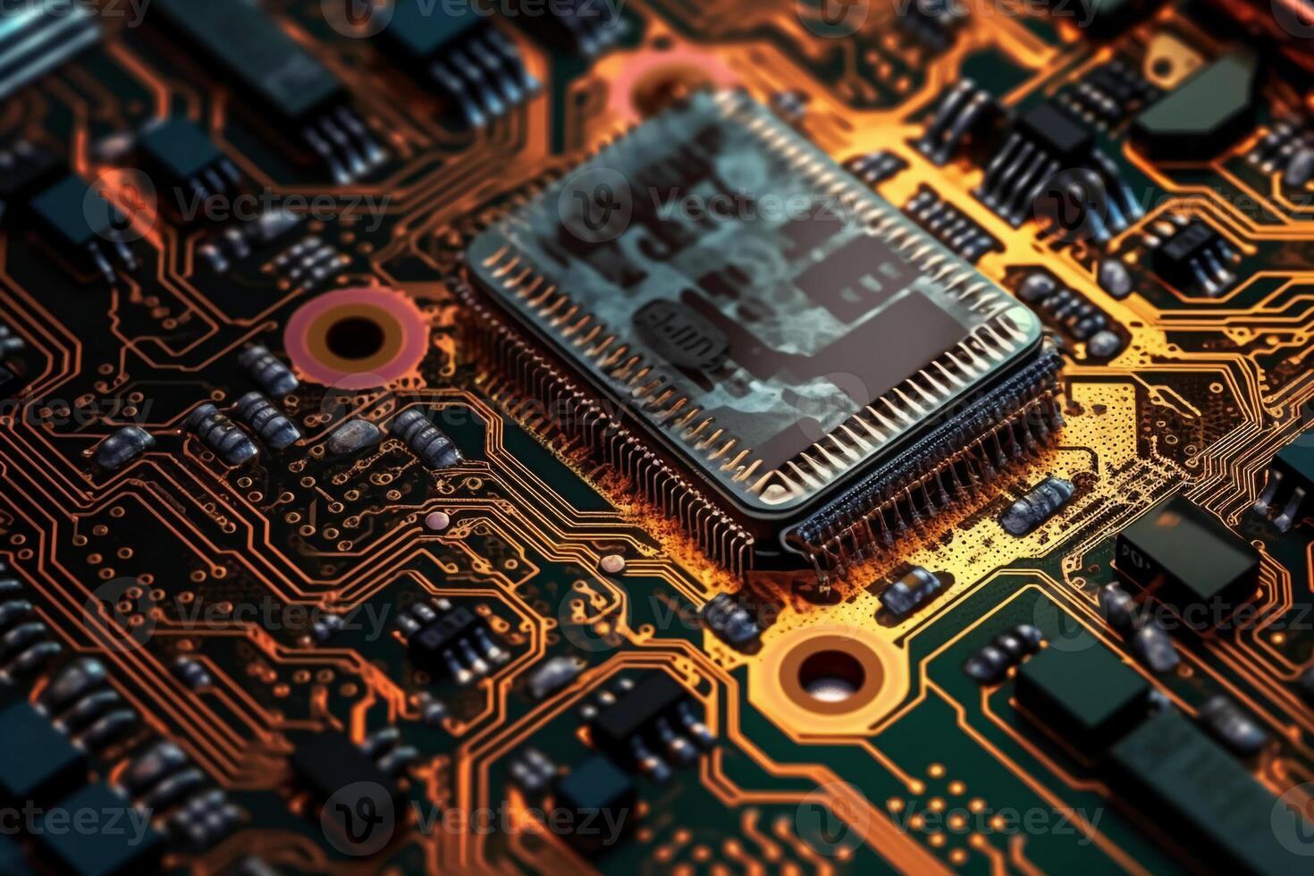 Macro photography of Electronic Circuit Board top view. photo