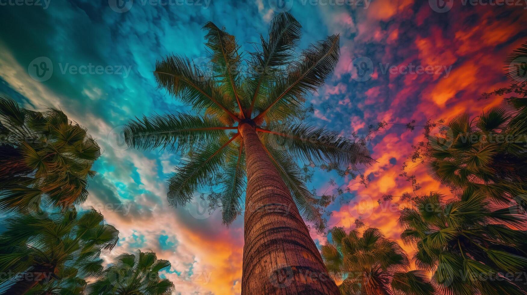 majestic palm tree with its lush green leaves gently swaying in the breeze. photo