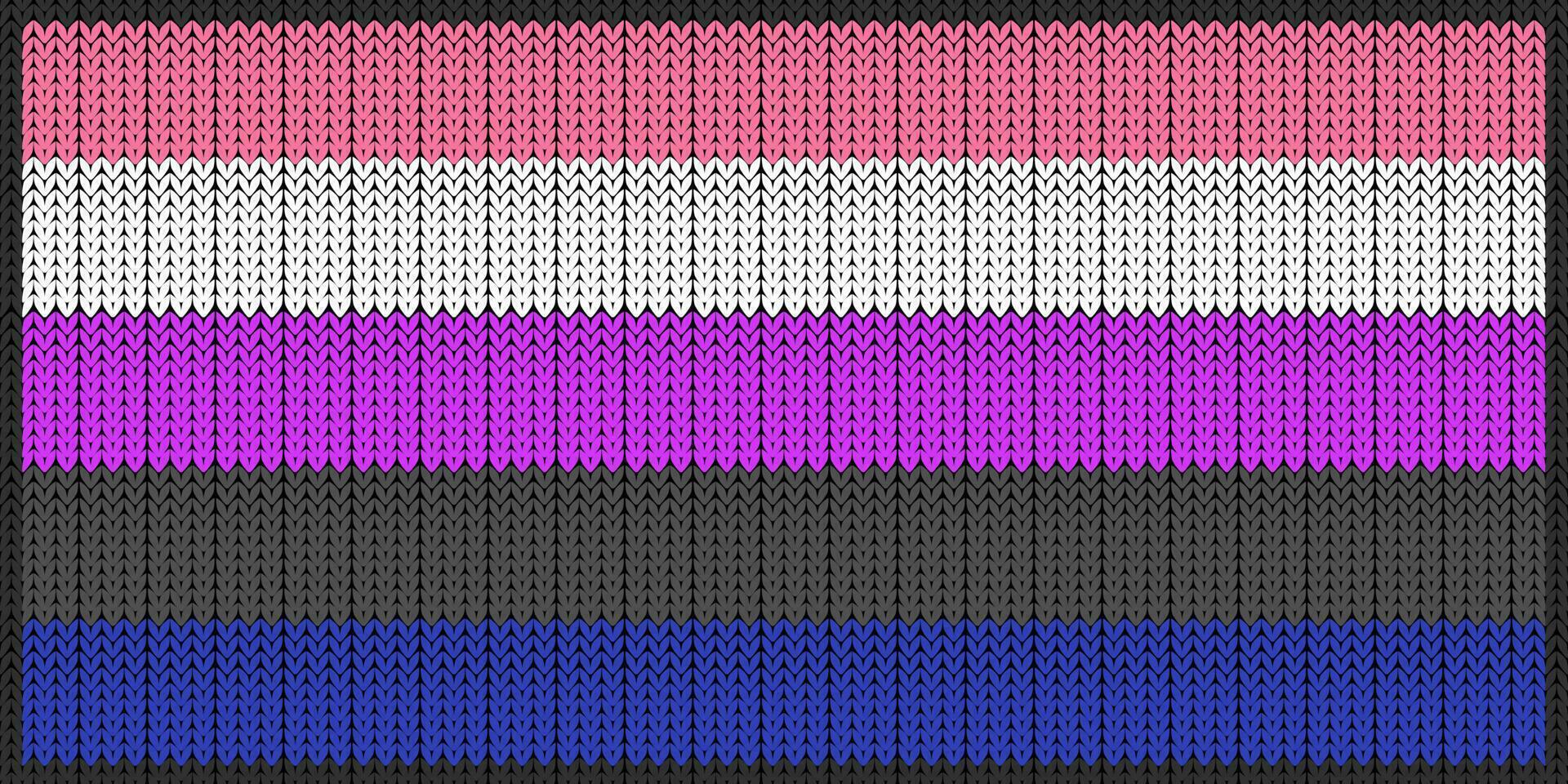 Genderfluid Flag. Pride flag illustration. Lgbt community symbol in rainbow colors. Vector backdrop for your design. LGBT FLAG WITH Knitting